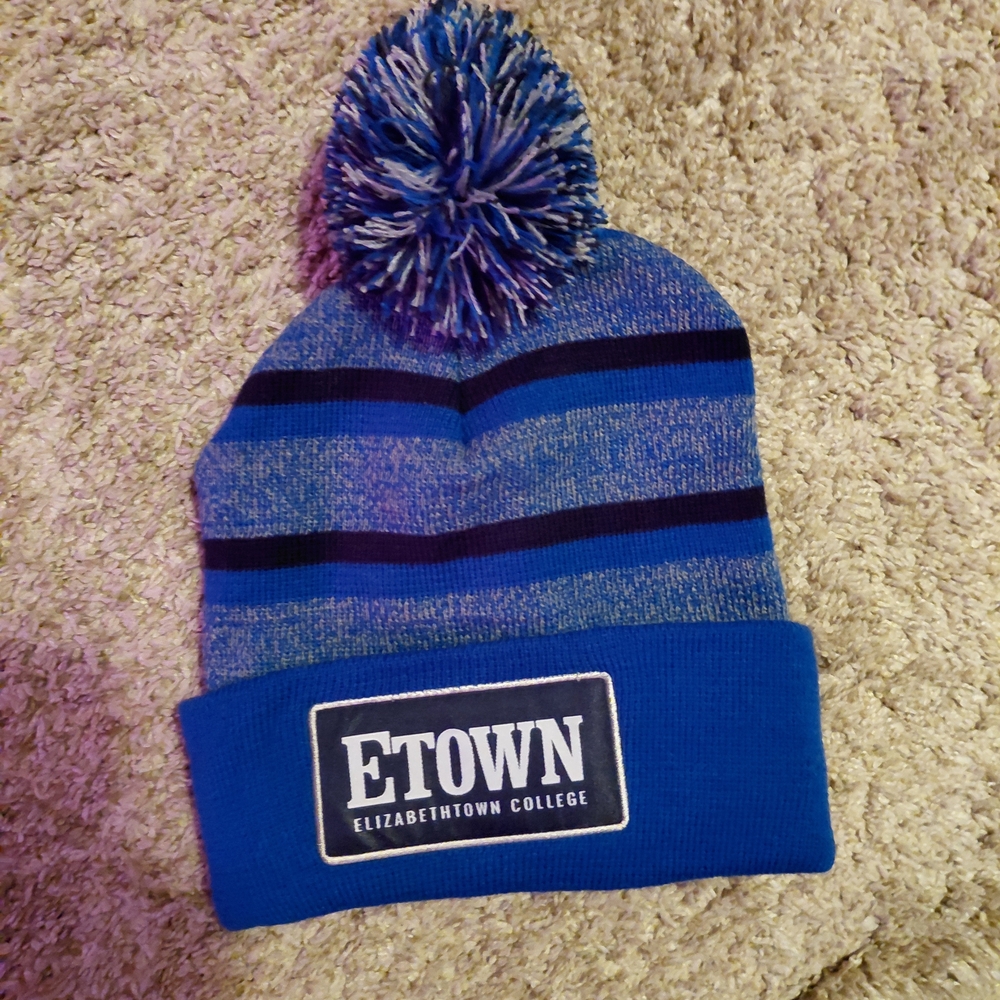 Etown Blue Striped Kids Pom-Pom Beanie